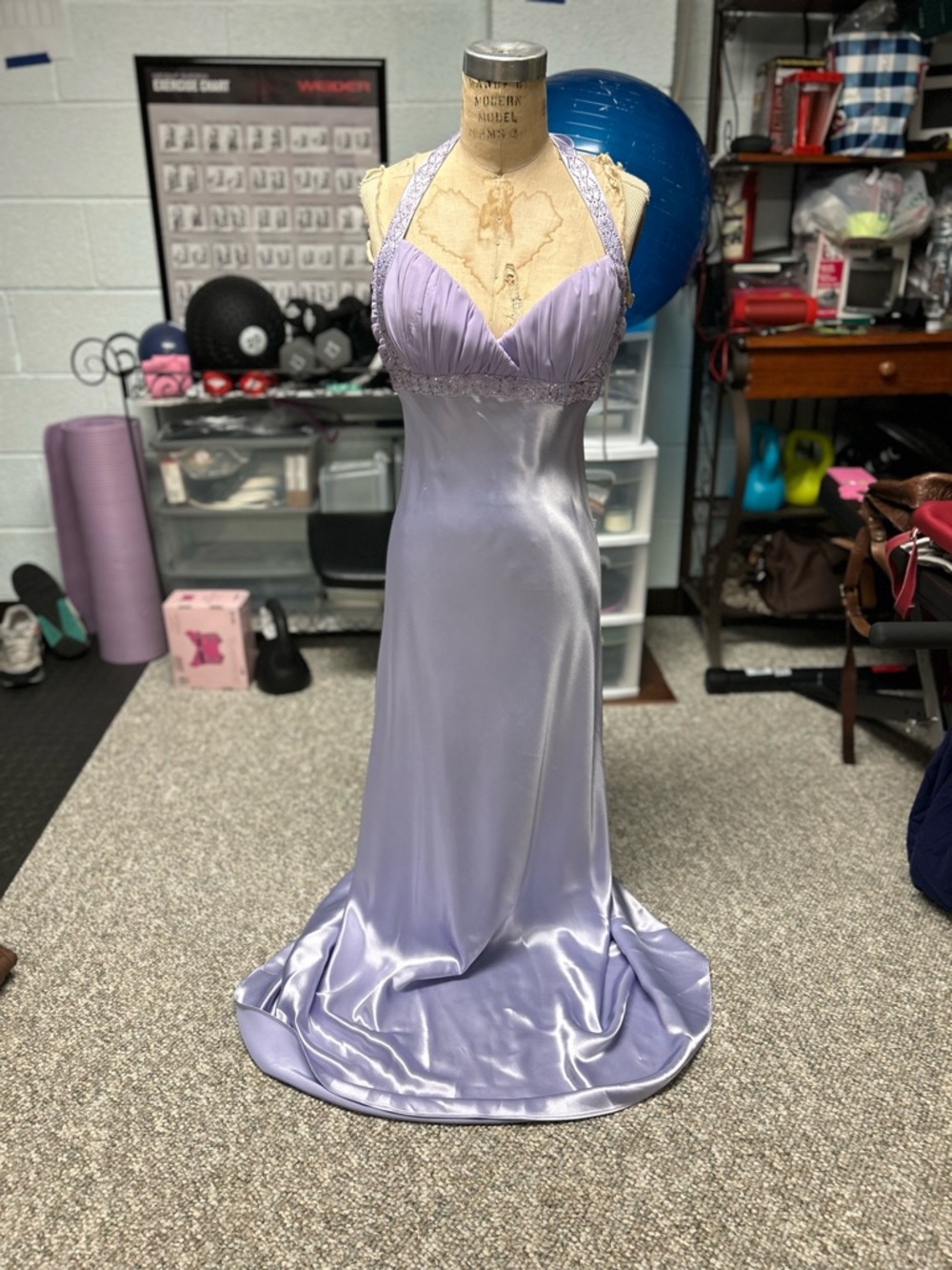 Lavender Satin Halter Prom Dress with Beaded Accents